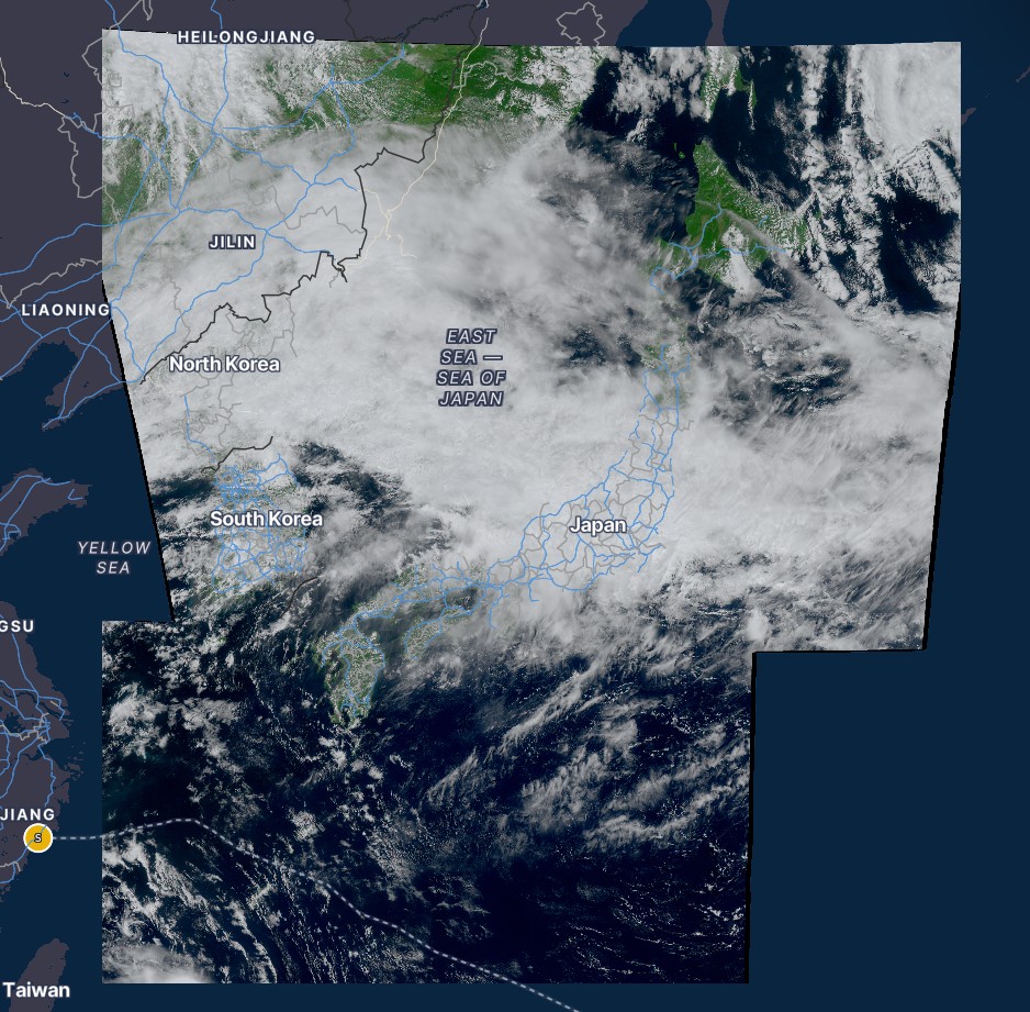 Himawari-9 GeoColor over Japan, the Korean Peninsula, and the Sea of Japan